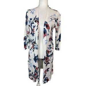 J. Jill Floral Open Front Linen Blend Cardigan Women Size Small Lightweight